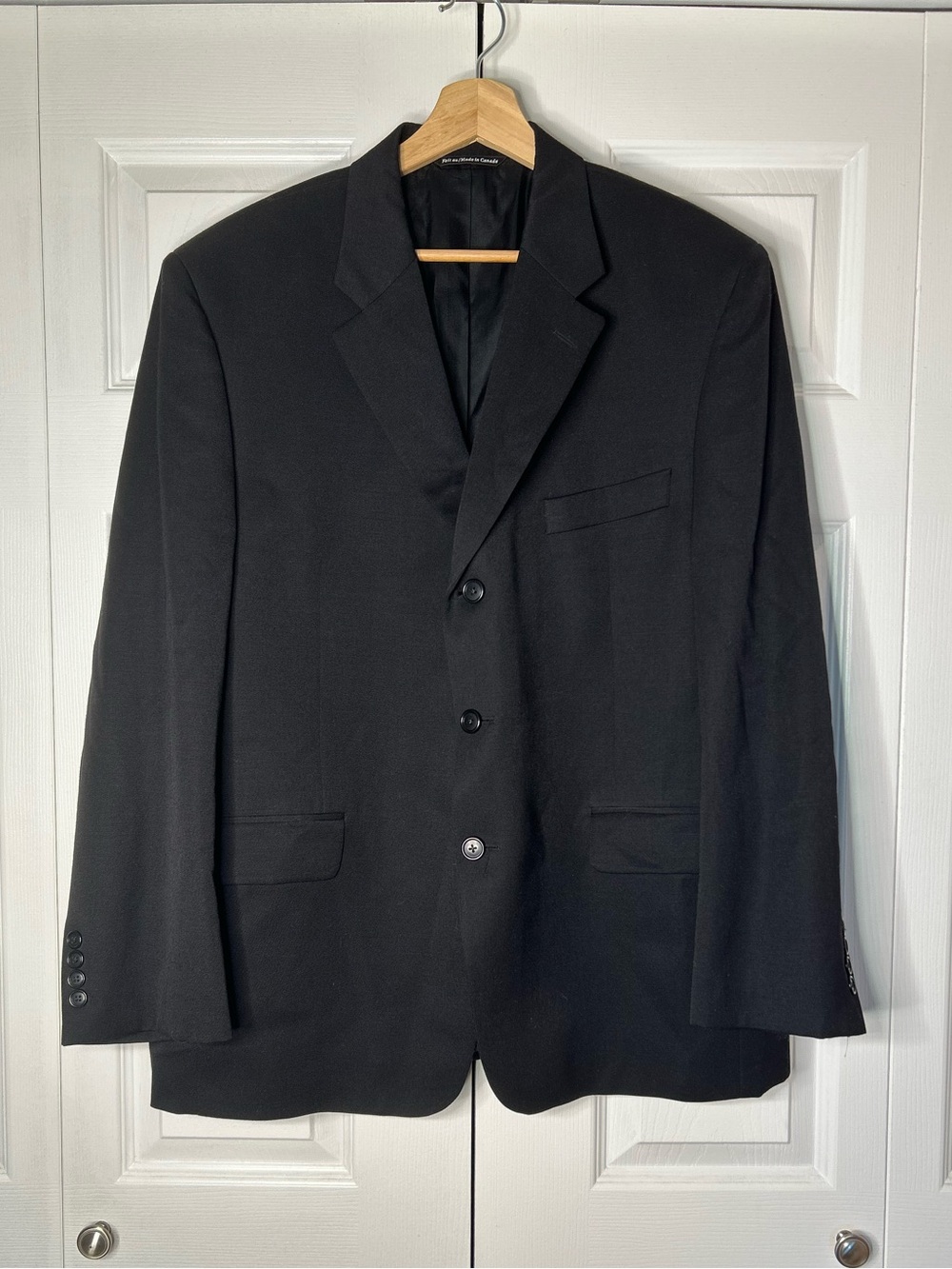 Vintage 90s Tip Top Tailors Wool 3-Button Suit in Black 44S / 39S